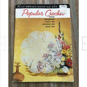 Popular Crochet Lily Mills #203 Pattern Booklet for Doilies Vanity Sets & More